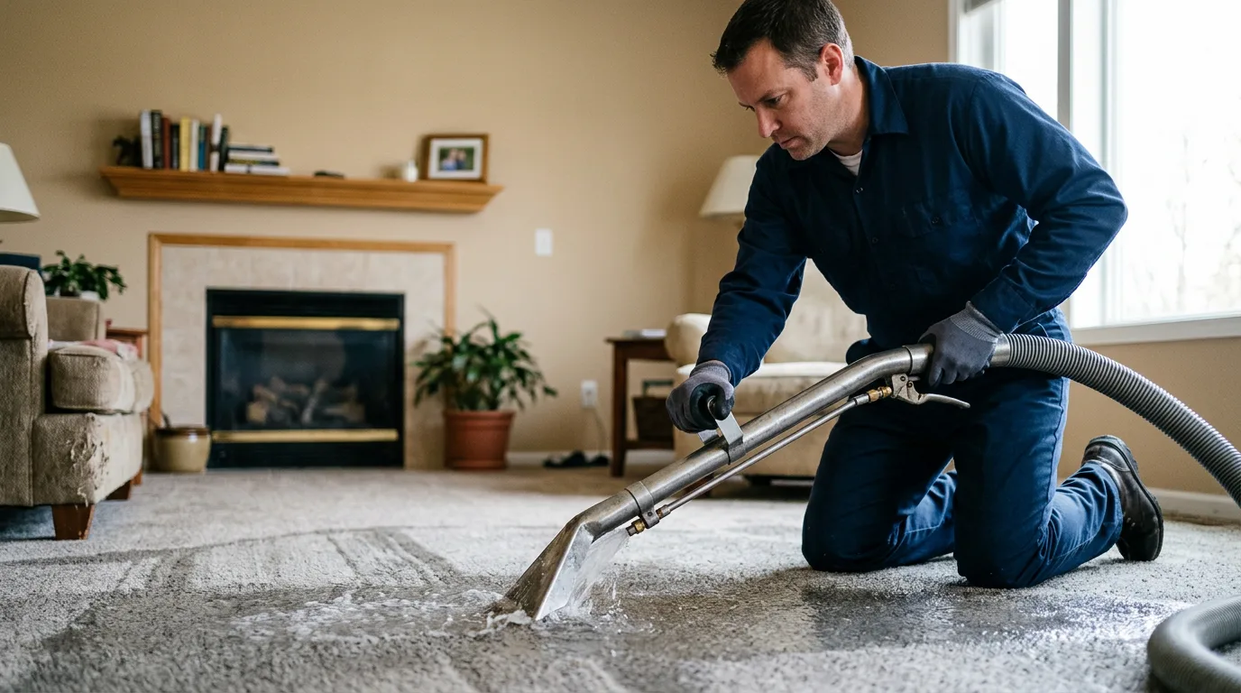 Water damage restoration technician working near Hye, TX